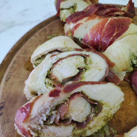 Chicken Stuffed with Pesto and Wrapped in Prosciutto