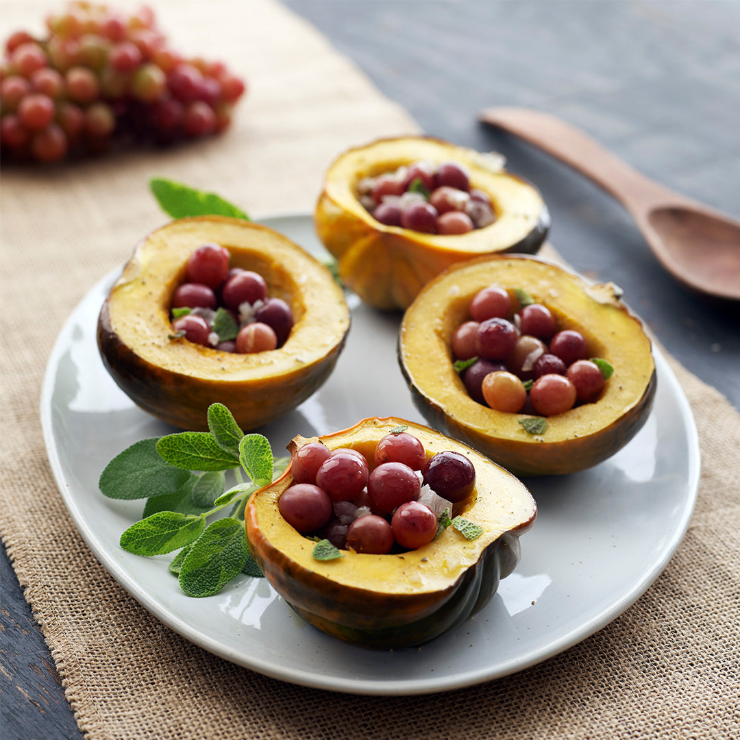 Acorn Squash with Shallots & Grapes