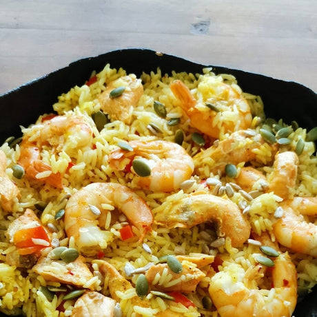 Seasoned Rice with Shrimp and Salmon