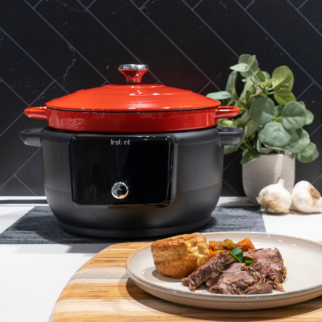 Instant Pot 6-Qt Electric Dutch Oven, 5-in-1: Braise, Slow Cook, Sear/Sauté, Warmer, Cast Iron, Black Instant Pot 6-Qt Electric Dutch Oven, 5-in-1: Braise, Slow Cook, Sear/Sauté, Warmer, Cast Iron, Black