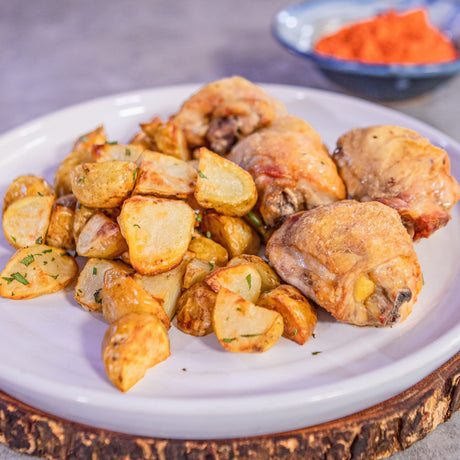 Roast Chicken with Rosemary Potatoes and Romesco Sauce