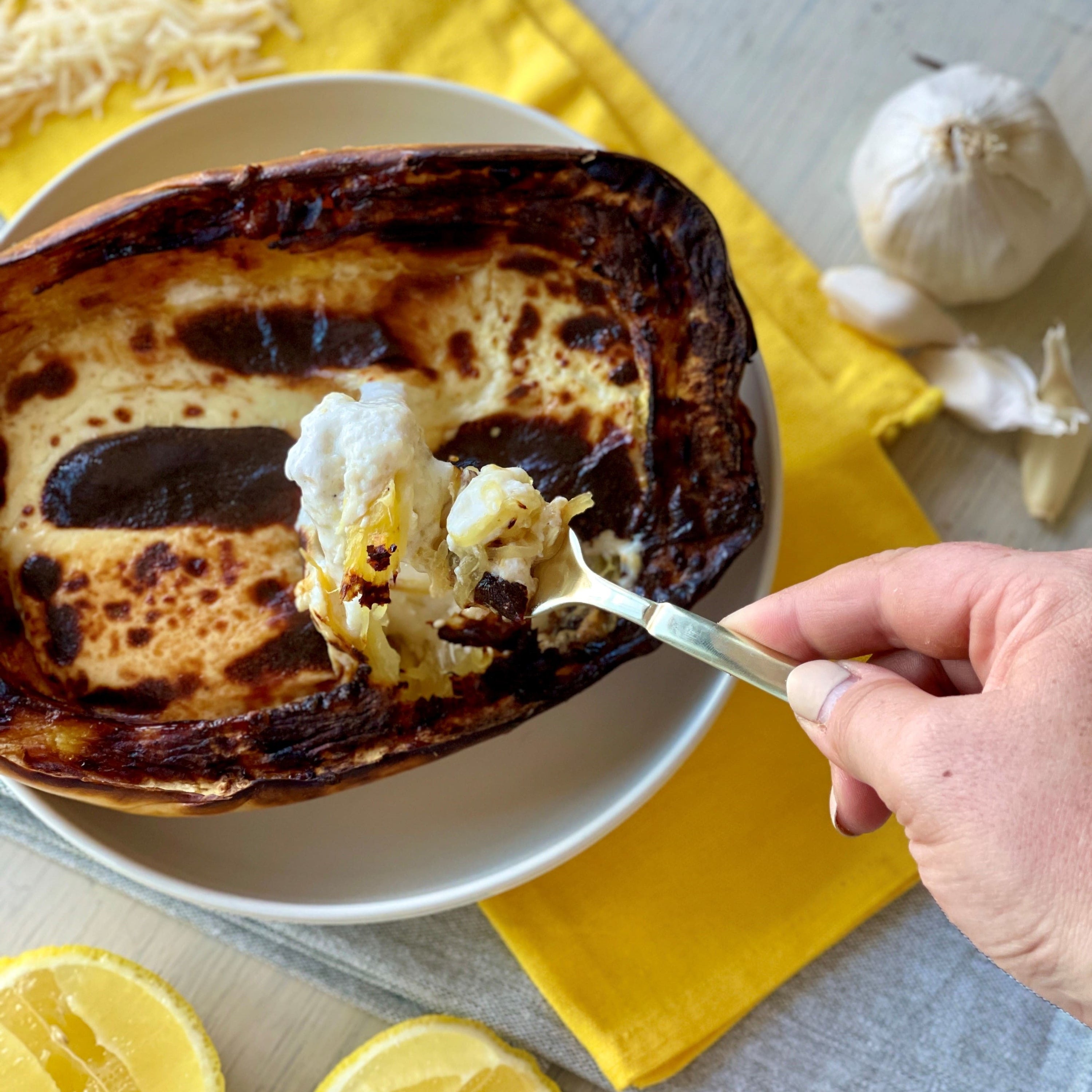 Lemon Garlic Cheesy Spaghetti Squash