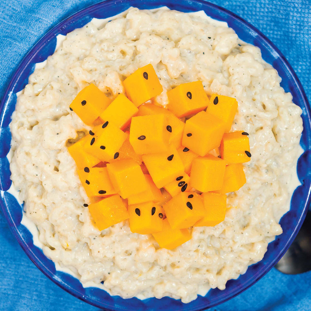 Mango and Black Sesame Rice Pudding