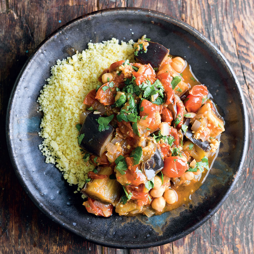 Eggplant Tomato and Chickpea Tagine