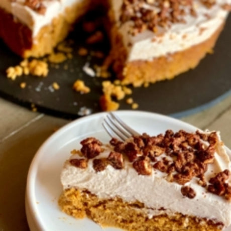 Pumpkin Cheesecake with Candied Pecans