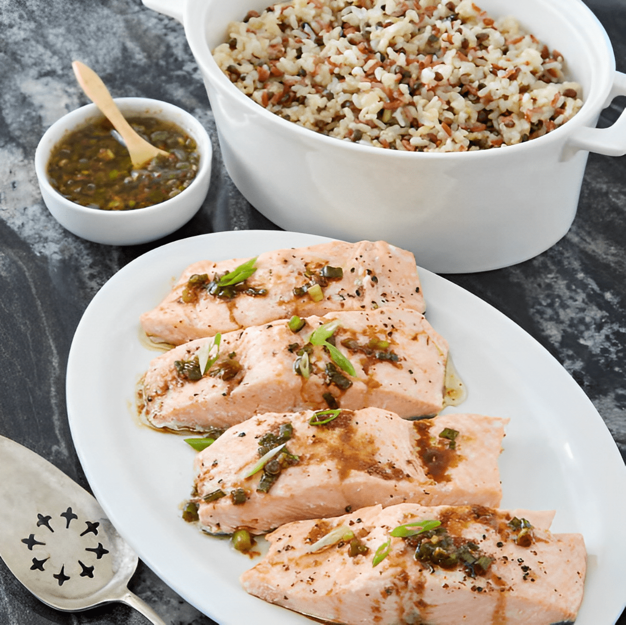 Salmon with Ginger-Scallion Relish