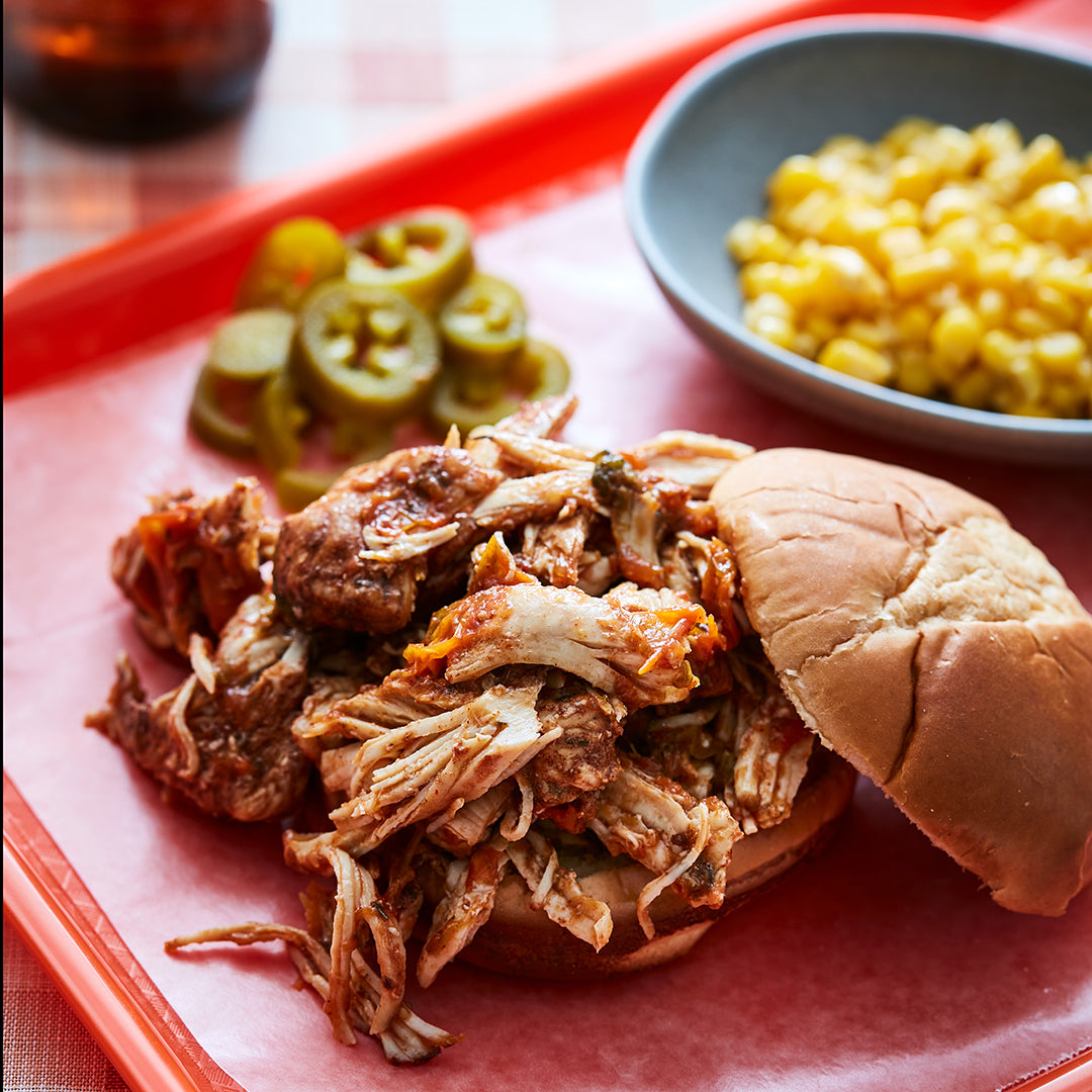 Pulled Chicken with Tomatoes, Vinegar, and Brown Sugar