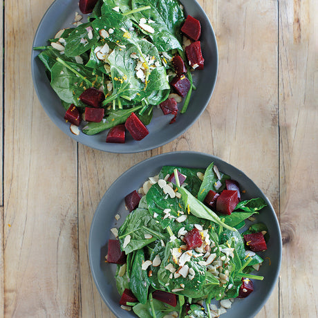 Spinach Salad with Beets, Almonds, and Citrus Vinaigrette