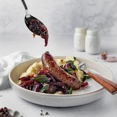 Simple Sticky Sausages & Mash