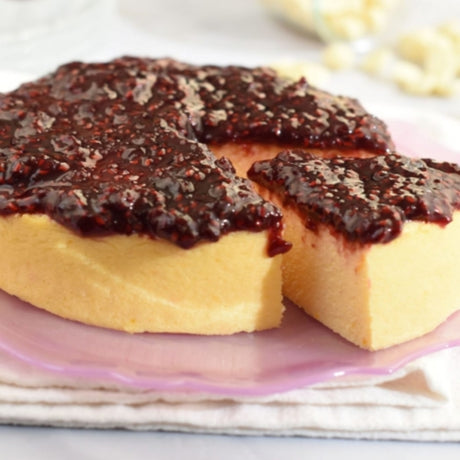 Japanese Cheesecake with Raspberry Sauce