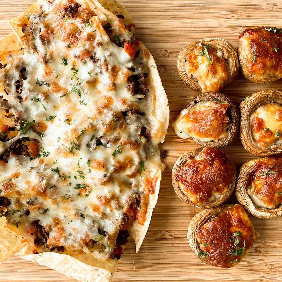 Roasted Stuffed Mushrooms and Nachos