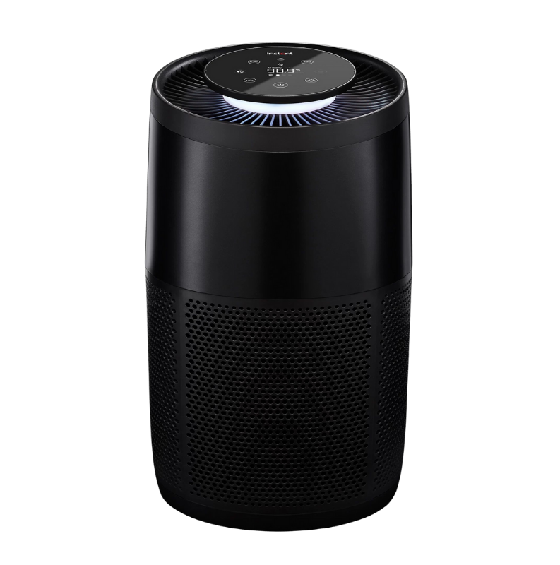 Front-facing view of the Instant Pot® Air Purifier with Night Mode in Charcoal.