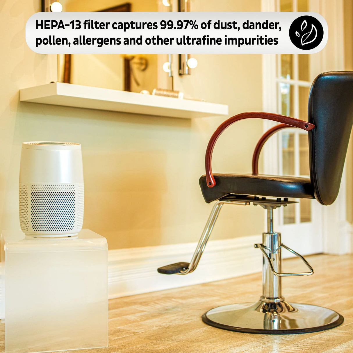  Instant Air Purifier, Small, Pearl used in a hair dresser salon