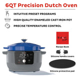  Instant Precision 6-quart Dutch Oven, Blue Lid with text 6 quart dutch oven