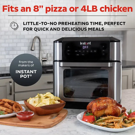  Instant Vortex Plus 10-quart Air Fryer Oven with text Fits a 12 inch pizza or 4 pound chicken