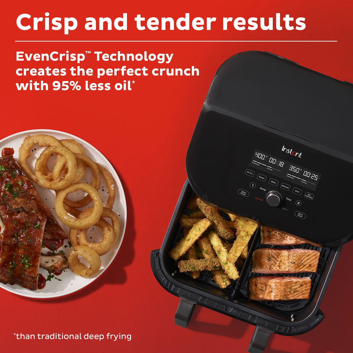  Instant Vortex 9-qt Air Fryer with VersaZone Technology with text Crisp and tender results