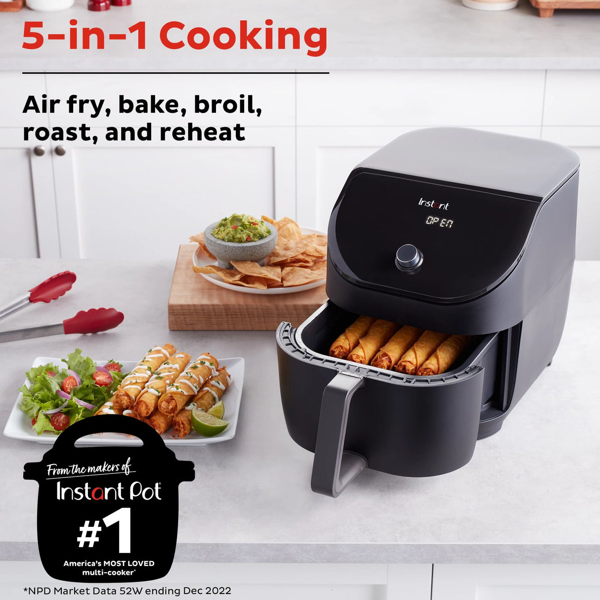  Instant Vortex Slim 6-quart Air Fryer with text 5-in-1 cooking and Instant Pot #1 America's Most Loved Multicooker
