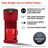  Instant Solo Maroon Single Serve Coffee Maker with text works with k-cup pods &amp; your own grounds