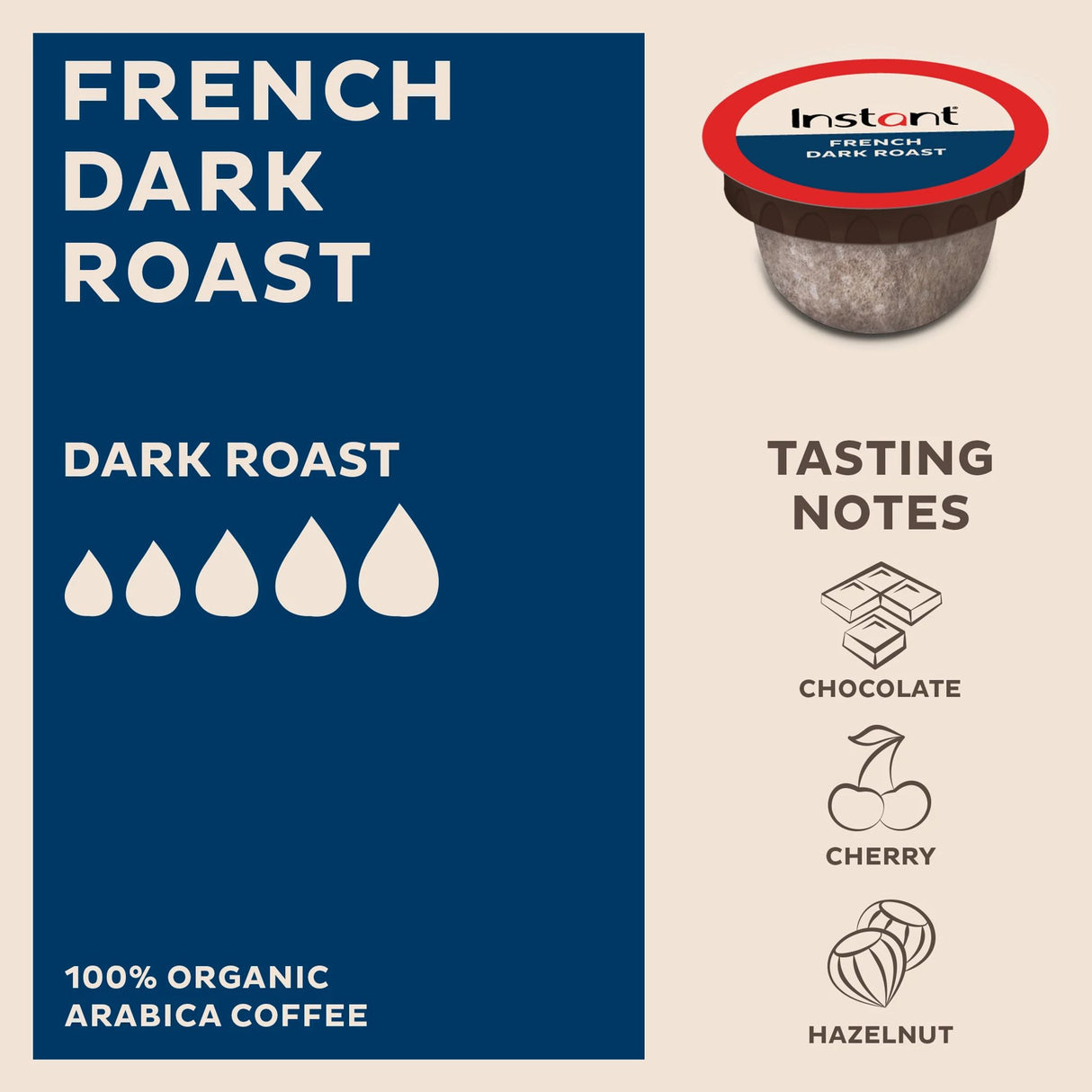  french dark roaster coffee pod dark roaster tasting notes chocolate, cherry, hazelnut