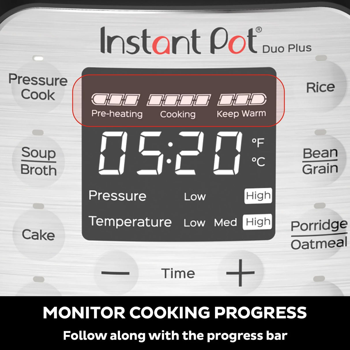  Instant Pot® Duo™ Plus 3-quart Mini Multi-Use Pressure Cooker with text monitor cooking progress, follow along with progress bar