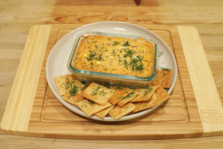 Smoked seafood dip with buttery baked crackers