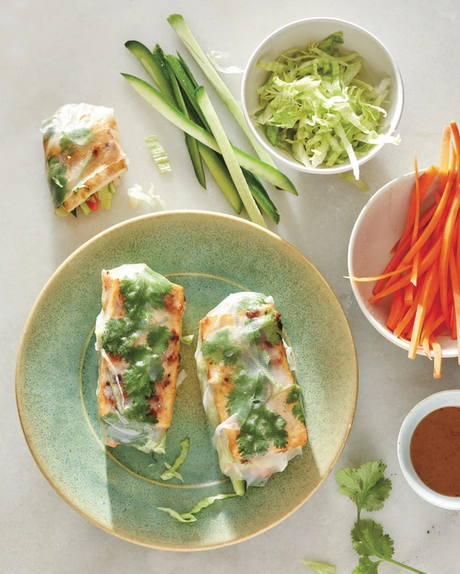 Lemongrass Tofu Rice Paper Rolls with Peanut Sauce