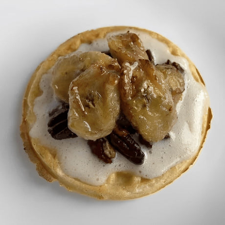 Caramelized Banana Pecan Waffle with Salted Buttermilk Syrup