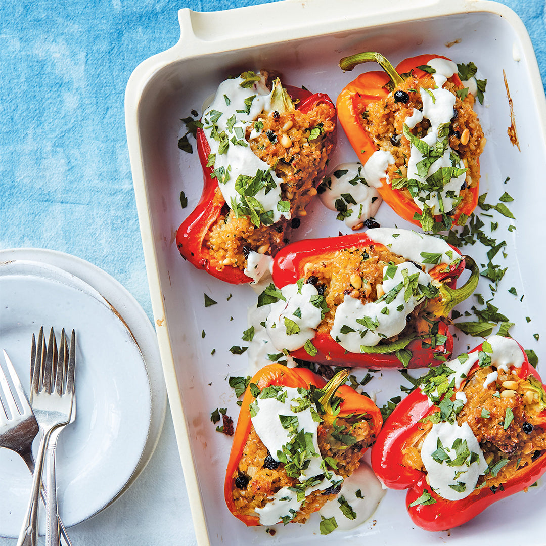 Bulgur-Stuffed Bell Peppers with Garlic Sauce