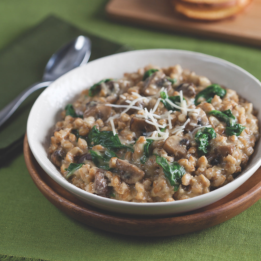 Farro Risotto with Mushrooms and Spinach