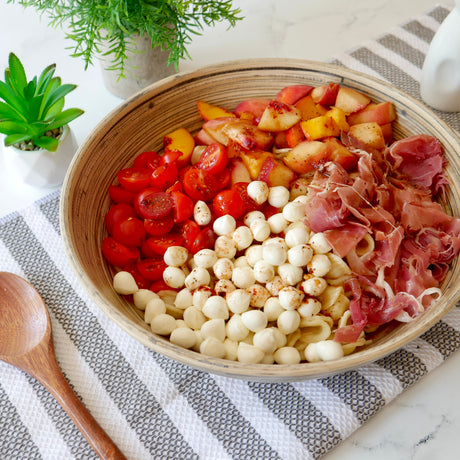 Hot Honey, Peach, and Prosciutto Pasta Salad