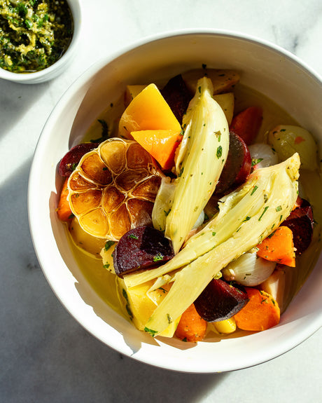 Slow Cooked Root Vegetable Confit with Gremolata