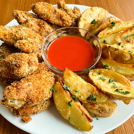 Instant Vortex Dual Basket Air Fryer - Breaded Chicken Wings with Parmesan Potato Wedges