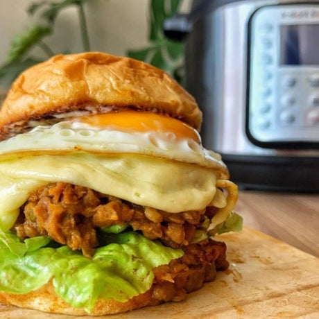 Lentil-Filling Sandwich with Fried Egg and Melted Cheese