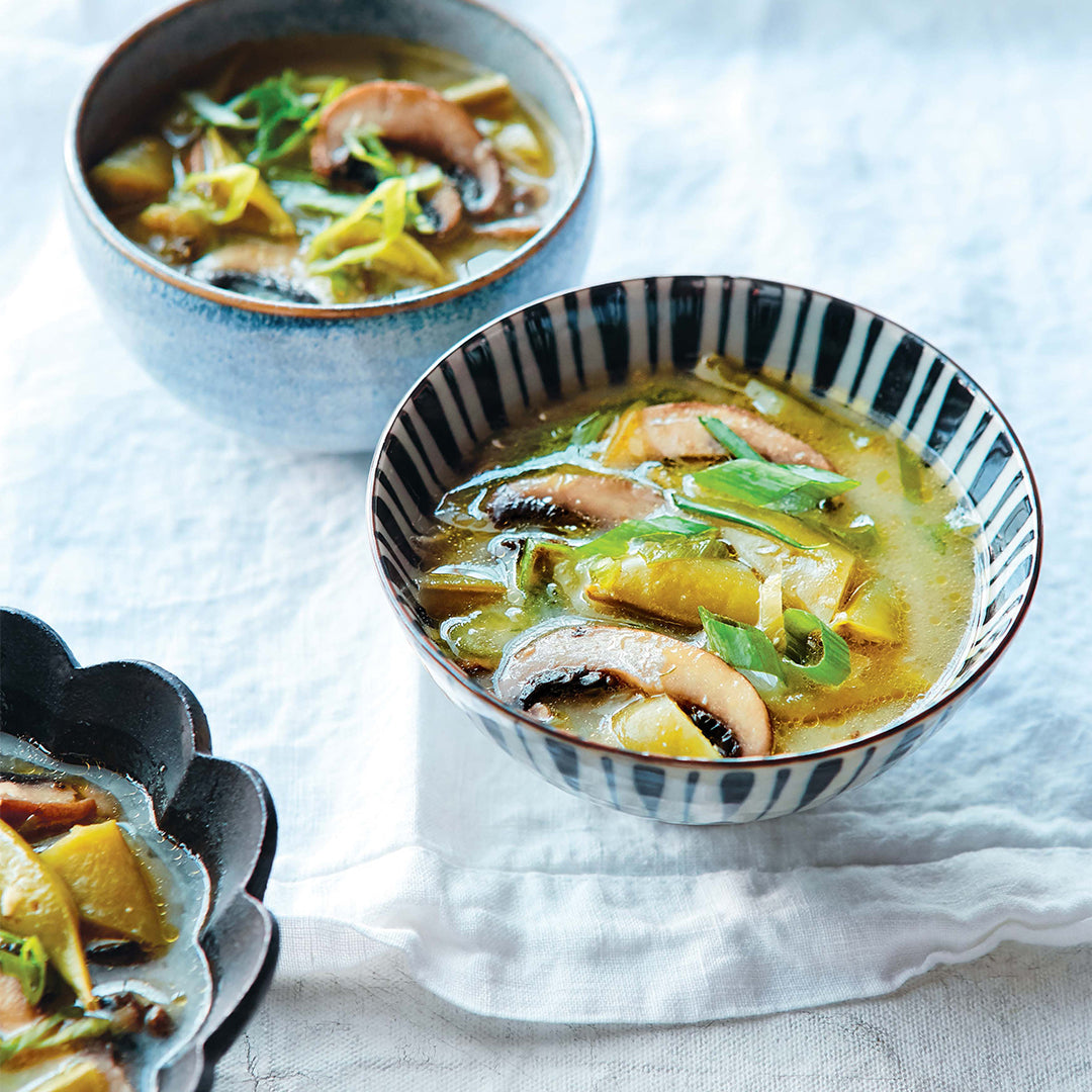 Miso Soup with Shiitakes and Snap Peas