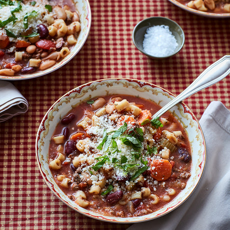 Pasta e Fagioli with Ground Beef and Fresh Basil