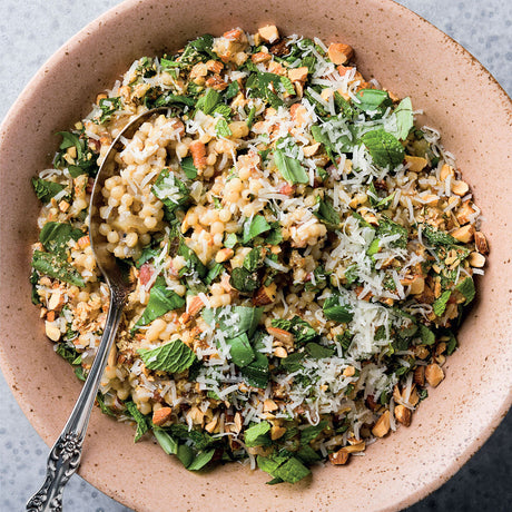 Pearl Couscous with Herbs Almonds and Pecorino