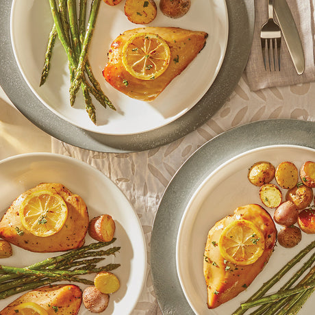 One Pan Honey Lemon Chicken with Potatoes and Asparagus