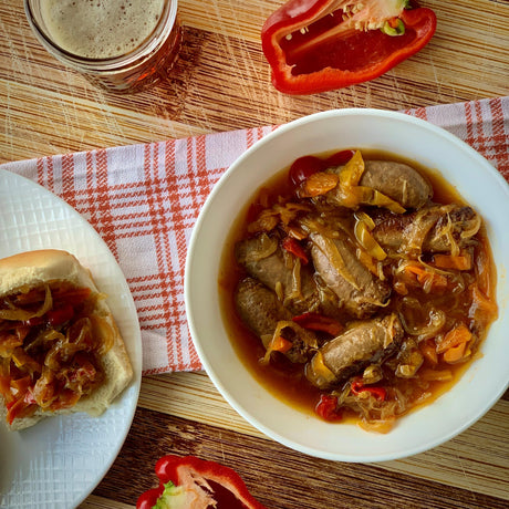 Slow Cooker Beer-Braised Sausage and Peppers