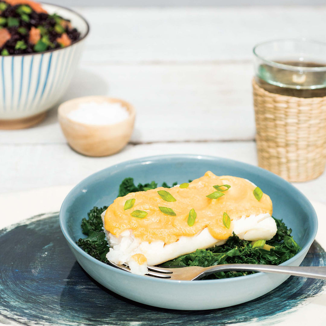 Steamed Fish with Greens and Miso Butter