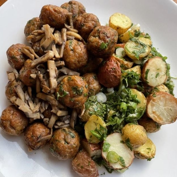 Turkey Meatballs With Roasted Potato Salad