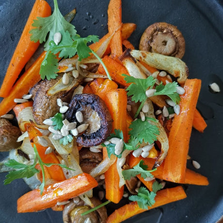Baked Carrots and Mushrooms with Ginger