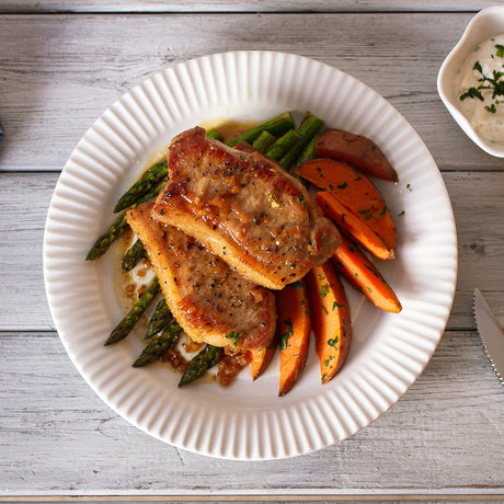 Air Fryer Lid - Parmesan Pork Chops and Roasted Asparagus