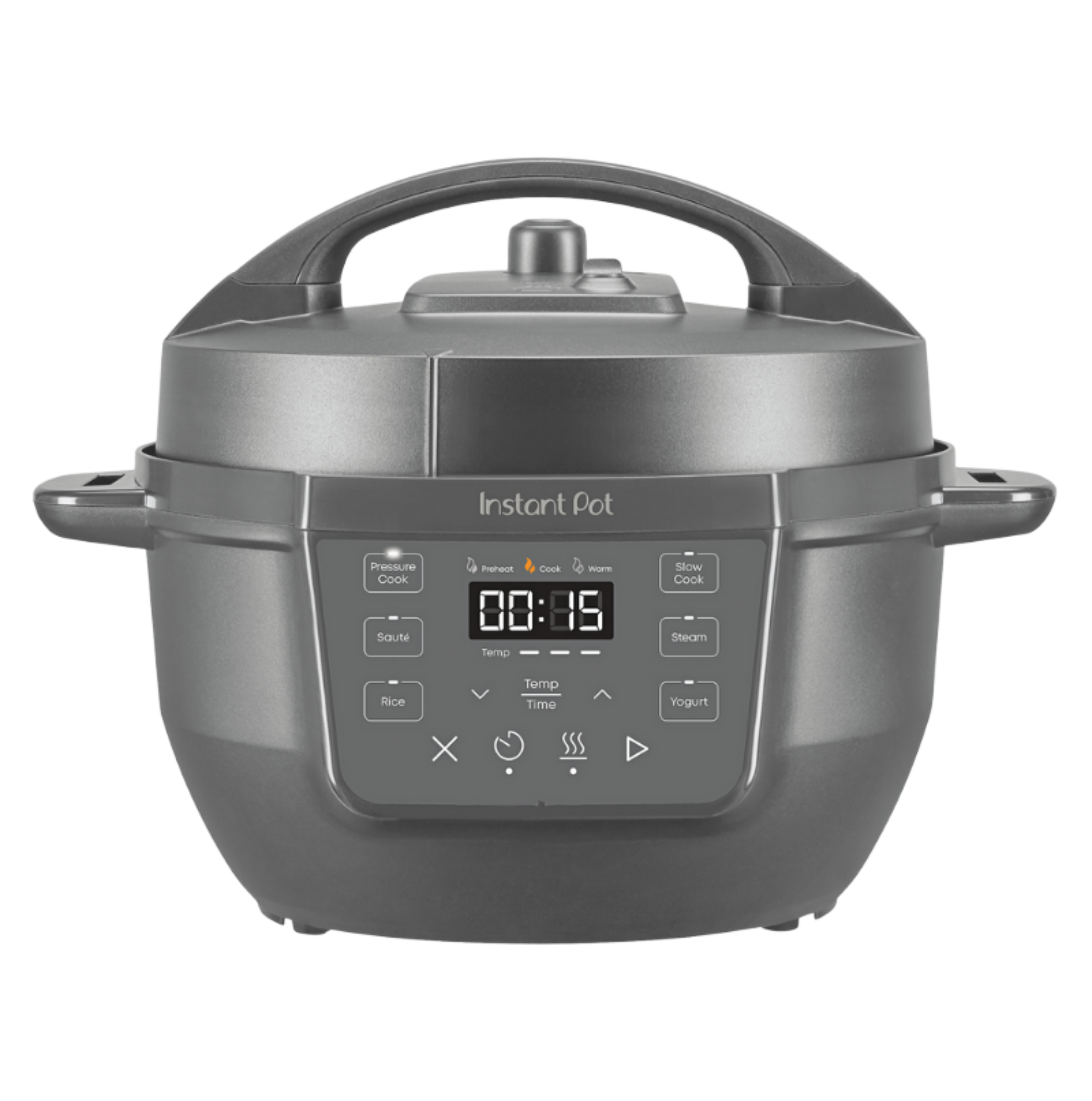 Instant Pot® 4QT RIO™ Mini Multi-Cooker in Truffle with a matte finish, compact body, and an easy-to-read digital control panel featuring one-touch buttons for Pressure Cook, Sauté, Rice, Steam, Slow Cook, Yogurt, and Keep Warm functions. Timer is set to 00:15.
