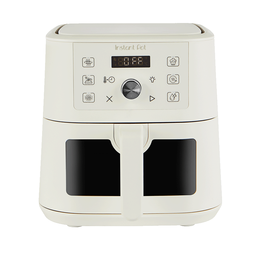  A rotating GIF showcasing three compact kitchen appliances: first, the Instant Pot® 4QT VORTEX® Plus Mini Air Fryer in Sea Salt with a sleek, modern design; second, the Instant Pot® 4QT RIO™ Mini Multi-Cooker in Rosewater with a soft pink finish; and third, the Instant Pot® 4-Slice InstantHeat™ Mini Air Fryer Toaster Oven in a compact stainless steel design—each shown on the website's vanilla sugar background. 