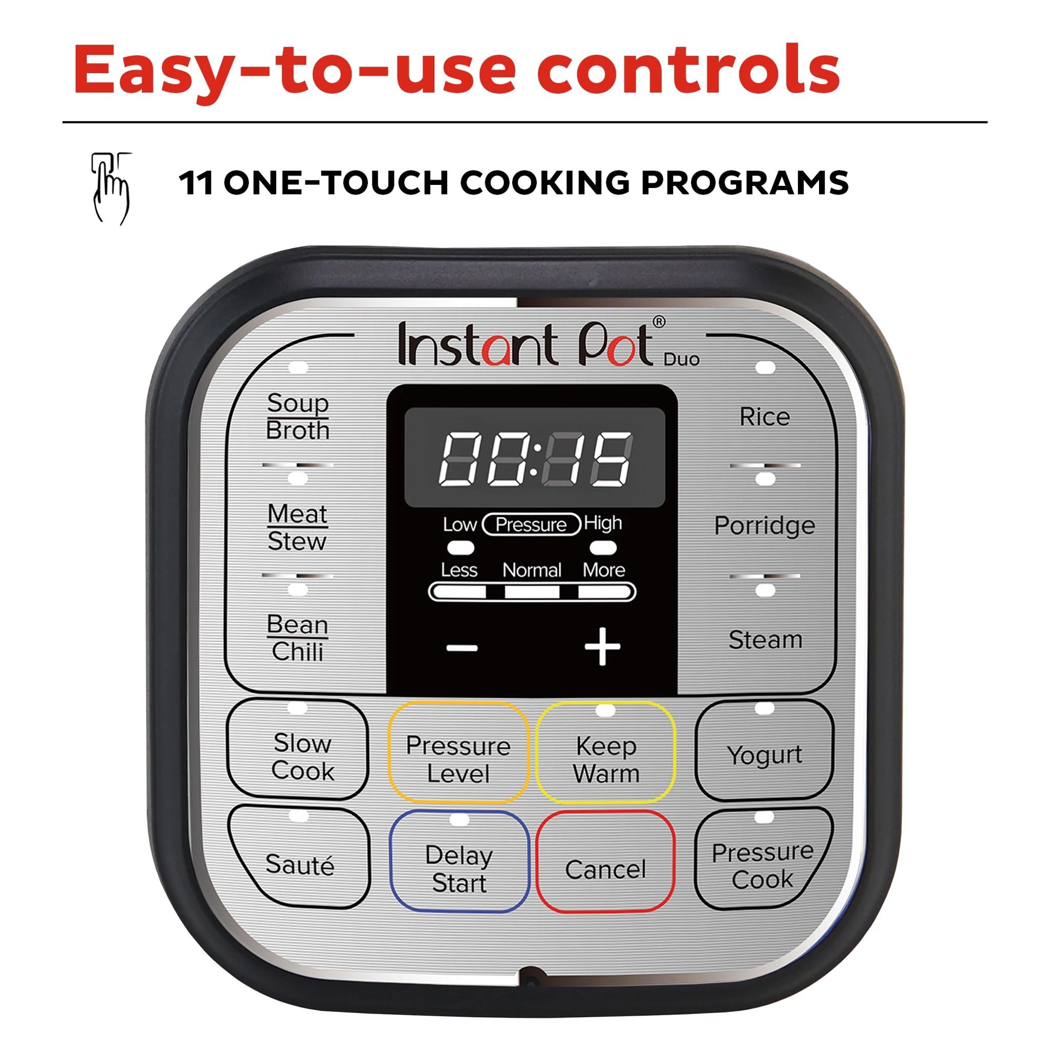  Instant Pot Duo 6-qt Multi-Use Pressure Cooker with text Easy to use controls