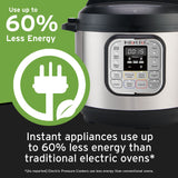  Instant Pot Duo 6-qt Multi-Use Pressure Cooker with text Use up to 60% less energy