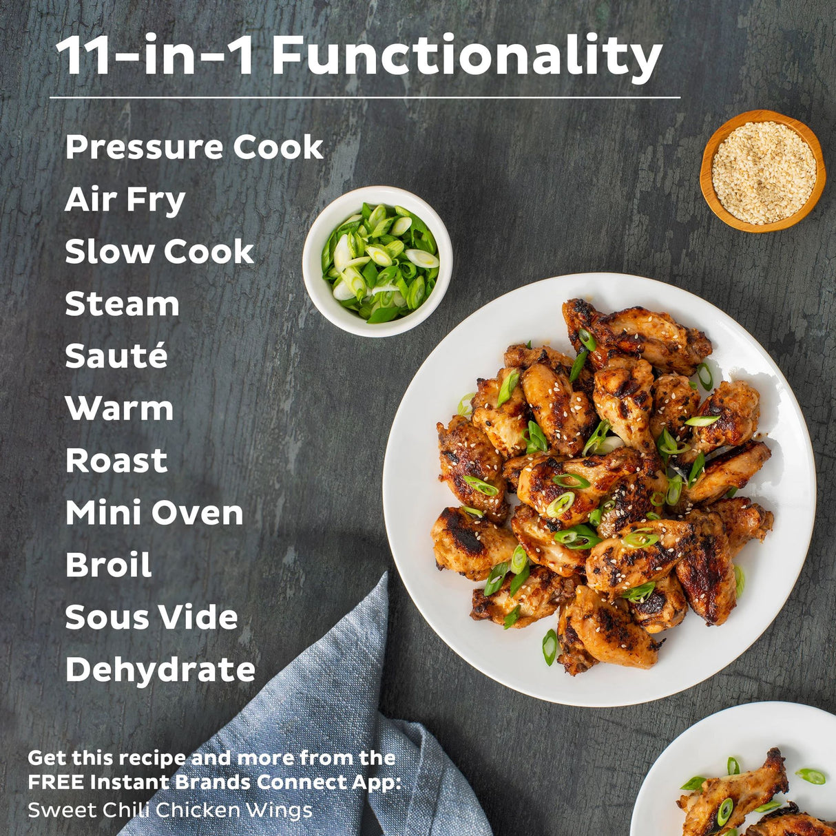  Instant Pot Duo Crisp and Air Fryer 8-quart Multi-Use Pressure Cooker with text 11 in 1 Functionality