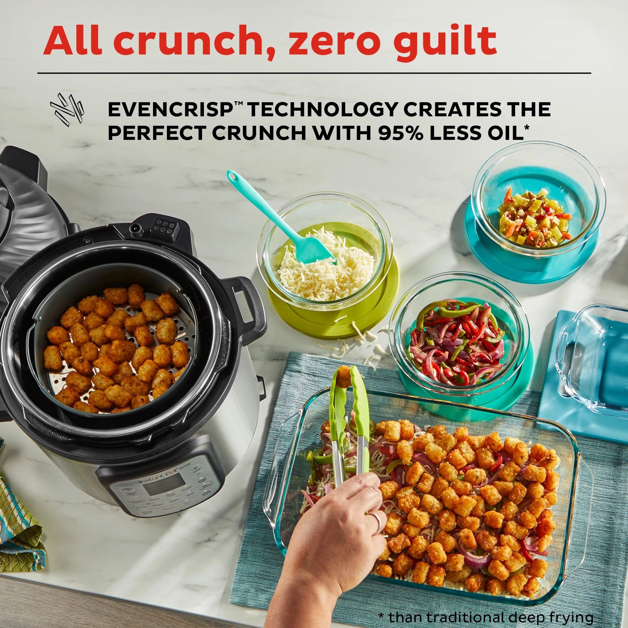 Instant Pot Duo Crisp multi-level cooking food placement