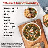  Instant Pot Pro 8 quart multi-use pressure cooker with text 10 in 1 Functionality