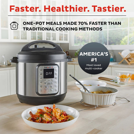  Instant Pot Duo Plus 6-qt Multi-Use Pressure Cooker with text Faster, Healthier, Tastier